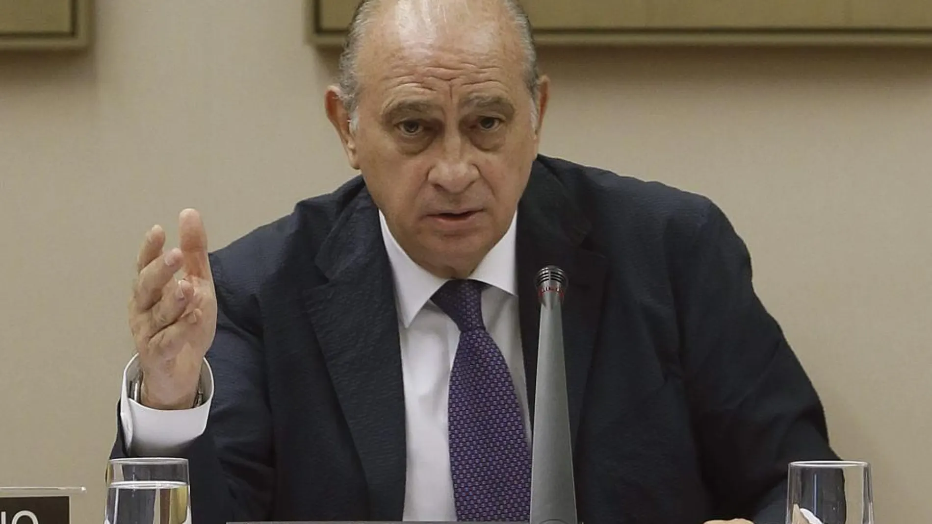 El titular de Interior, Jorge Fernández Díaz, durante su comparecencia en el Congreso para explicar la reunión que mantuvo con el exvicepresidente del Gobierno Rodrigo Rato