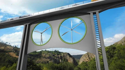 Propuesta para instalar dos turbinas eólicas iguales bajo un viaducto