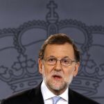 Mariano Rajoy, durante la rueda de prensa que ha ofrecido hoy en La Moncloa tras la reunión del Consejo de Ministros.