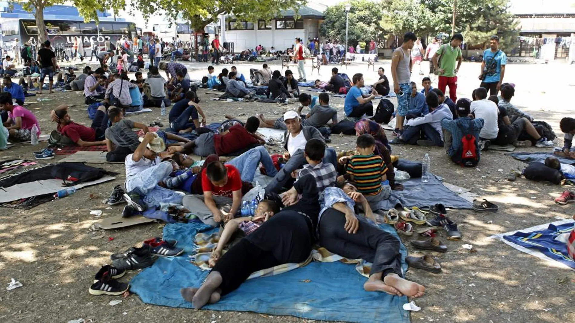 Numerosos inmigrantes sirios, paquistaníes y afganos, descansan antes de partir desde Serbia a distintos países de la Unión Europe