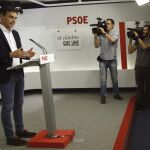 El líder del PSOE y candidato a la Presidencia del Gobierno, Pedro Sánchez, tras la reunión de la ejecutiva federal