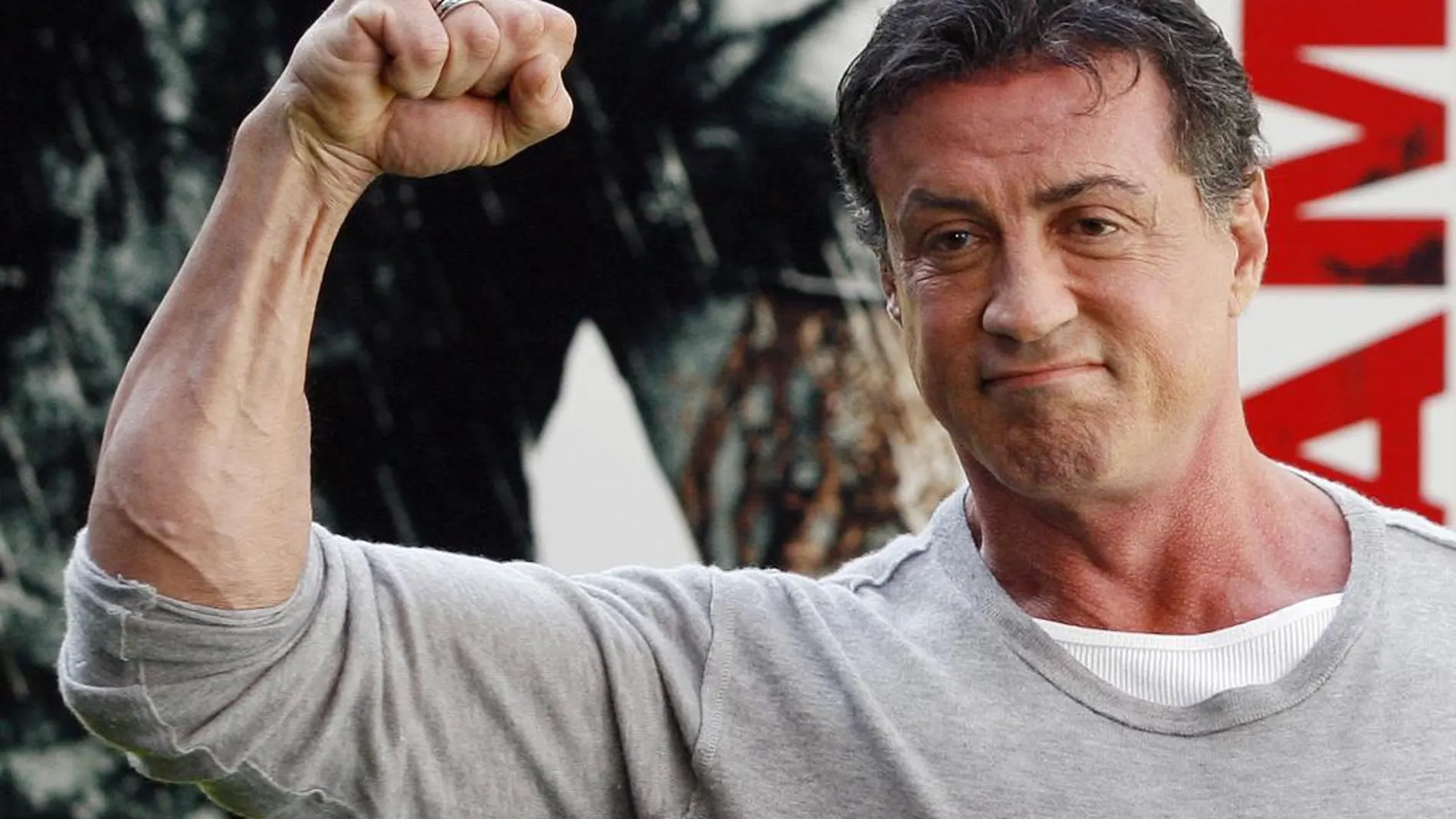 El actor Silvester Stallone durate la promoción de la película «Rambo» en 2008