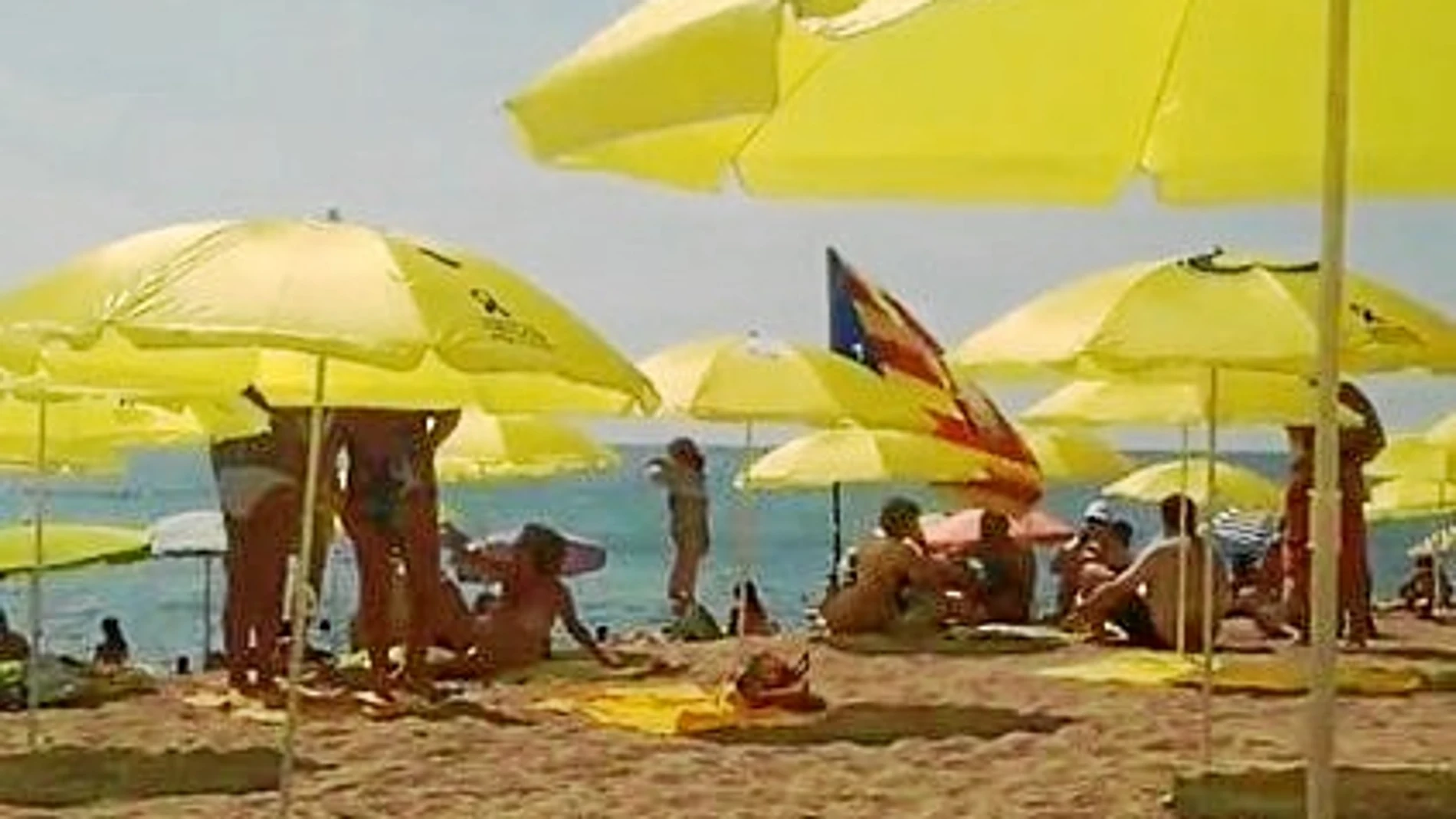 Un CDR llevó a cabo ayer una plantada masiva de sombrillas amarillas en Blanes