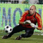 Pepe Reina durante un entrenamiento con la selección española