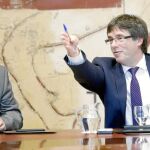 El president de la Generalitat, Carles Puigdemont, y Oriol Junqueras no abordaron el debate del IRPF en la reunión semanal del ejecutivo según la portavoz