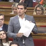 Albert Rivera, hoy, en el Parlament de Cataluña.