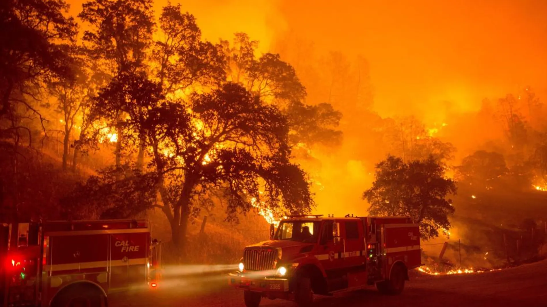 Dotaciones de bomberos luchan contra el fuego cerca de Clearlake, California, USA