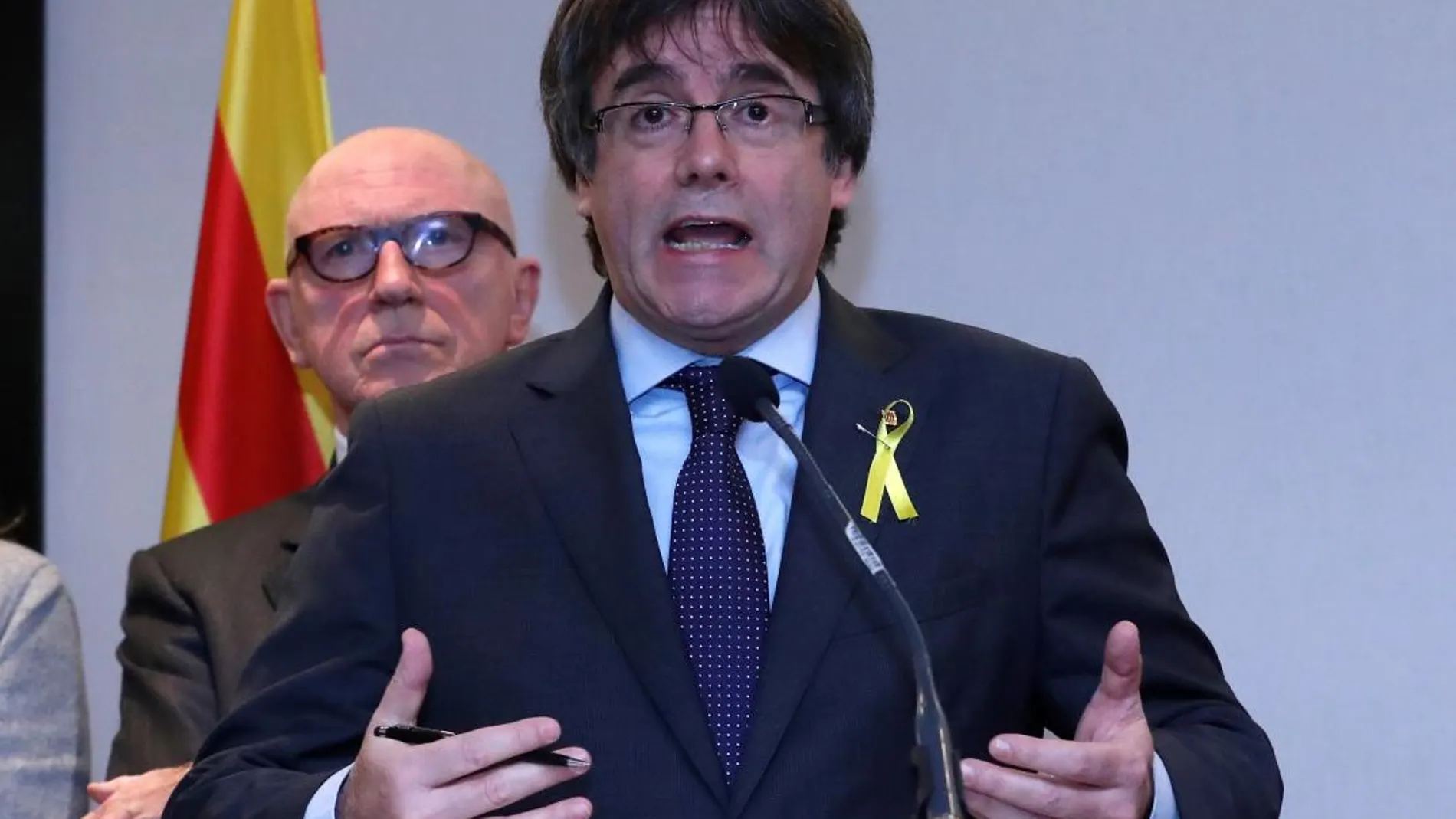 Carles Puigdemont, durante una rueda de prensa en Bruselas