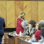 La presidenta de la Junta, Susana Díaz, ayer en la sesión del Parlamento en la que se aprobaron las cuentas para 2016