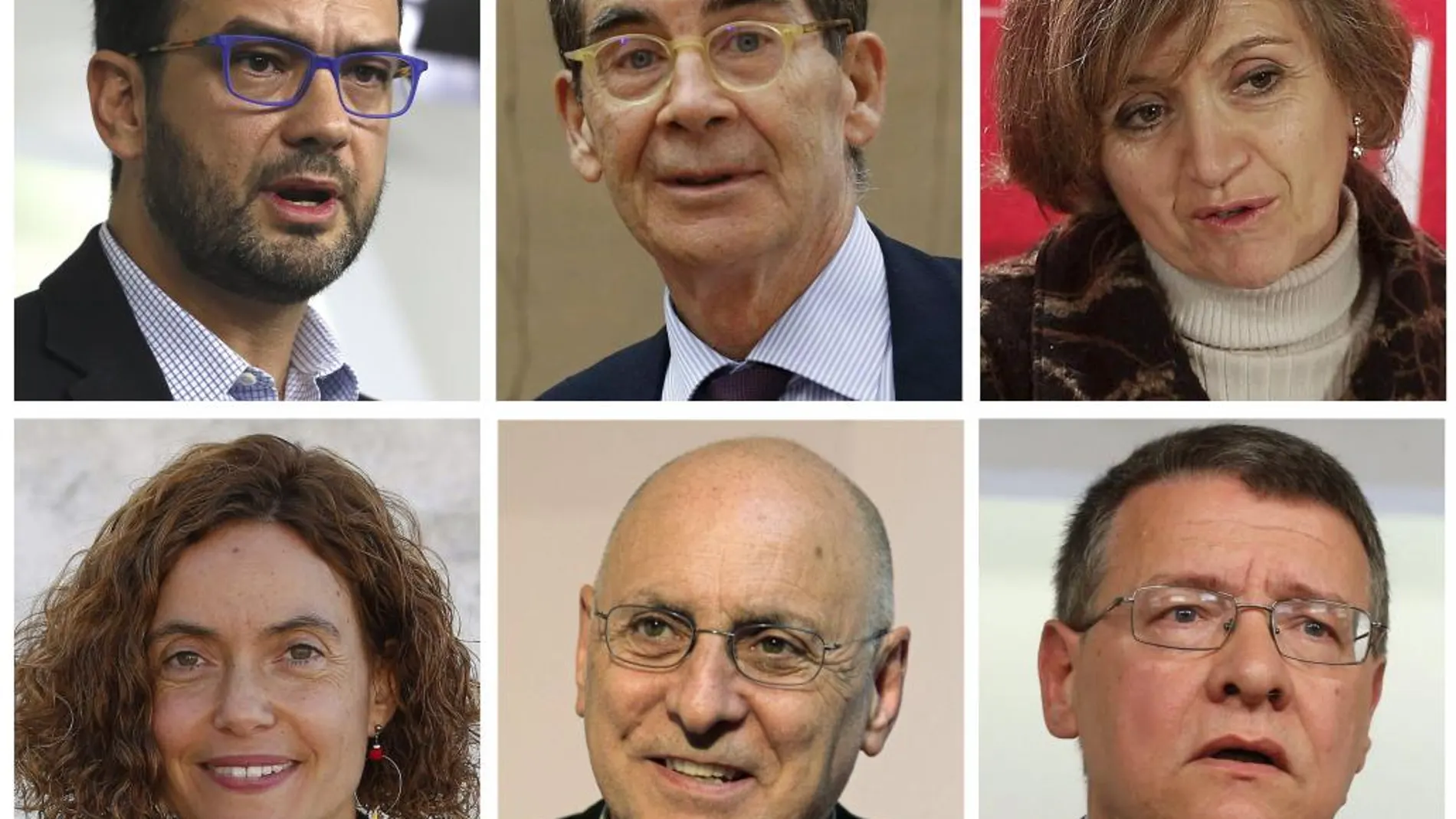 De izquierda a derecha y de arriba a abajo: Antonio Hernando, José Enrique Serrano, Luisa Carcedo, Meritxell Batet, Rodolfo Ares y Jordi Sevilla, integrantes del equipo que se encargará por parte del PSOE para negociar con el resto de las formaciones políticas la formación del nuevo Gobierno.