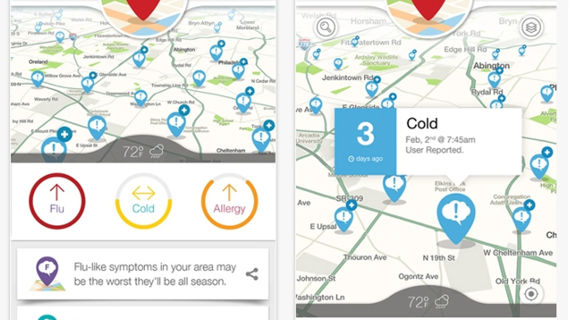 Una app que geolocaliza a personas que tienen un resfriado