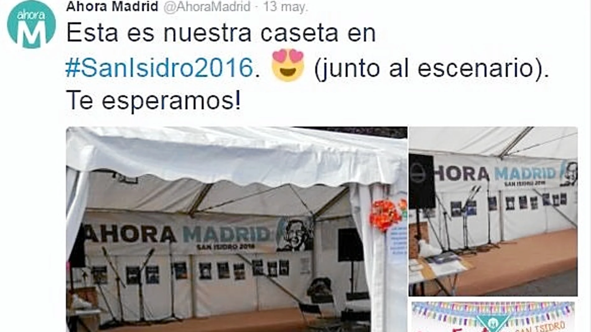 Ahora Madrid presumió en su cuenta de Twitter de que su caseta estaba en primera línea de los conciertos de la pradera