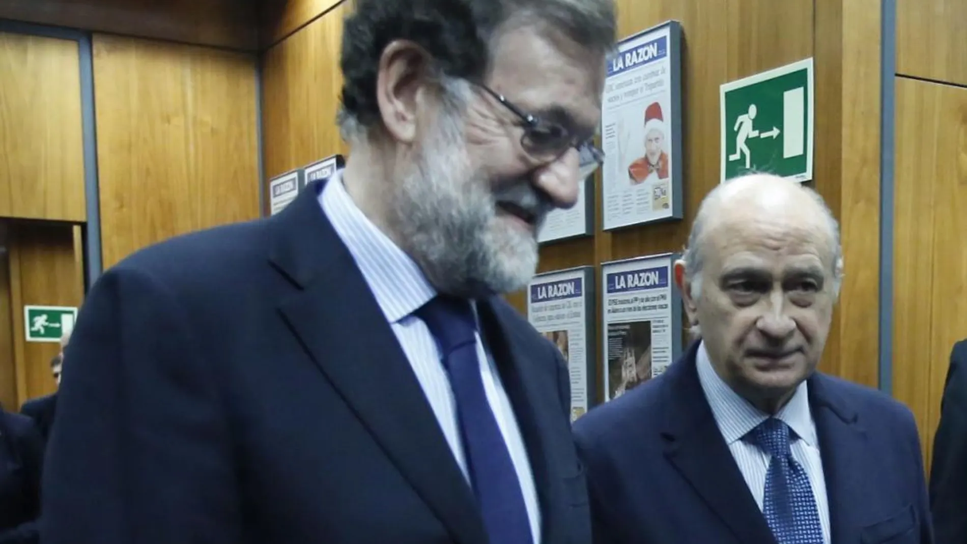 Mariano Rajoy y Jorge Fernández Díaz hoy, juntos, en la sede de LA RAZÓN