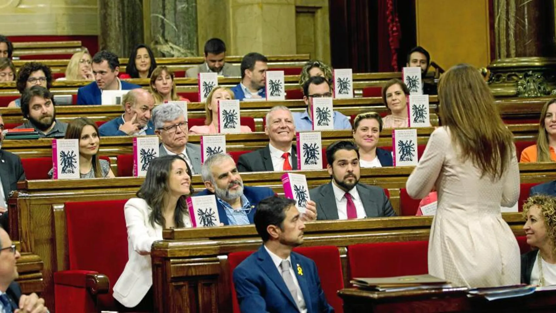 Los diputados de Ciudadanos sacaron a relucir ejemplares inmaculados de «El Quijote» /Efe