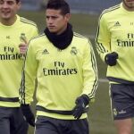 James Rodríguez en el entrenamiento de hoy en Valdebebas