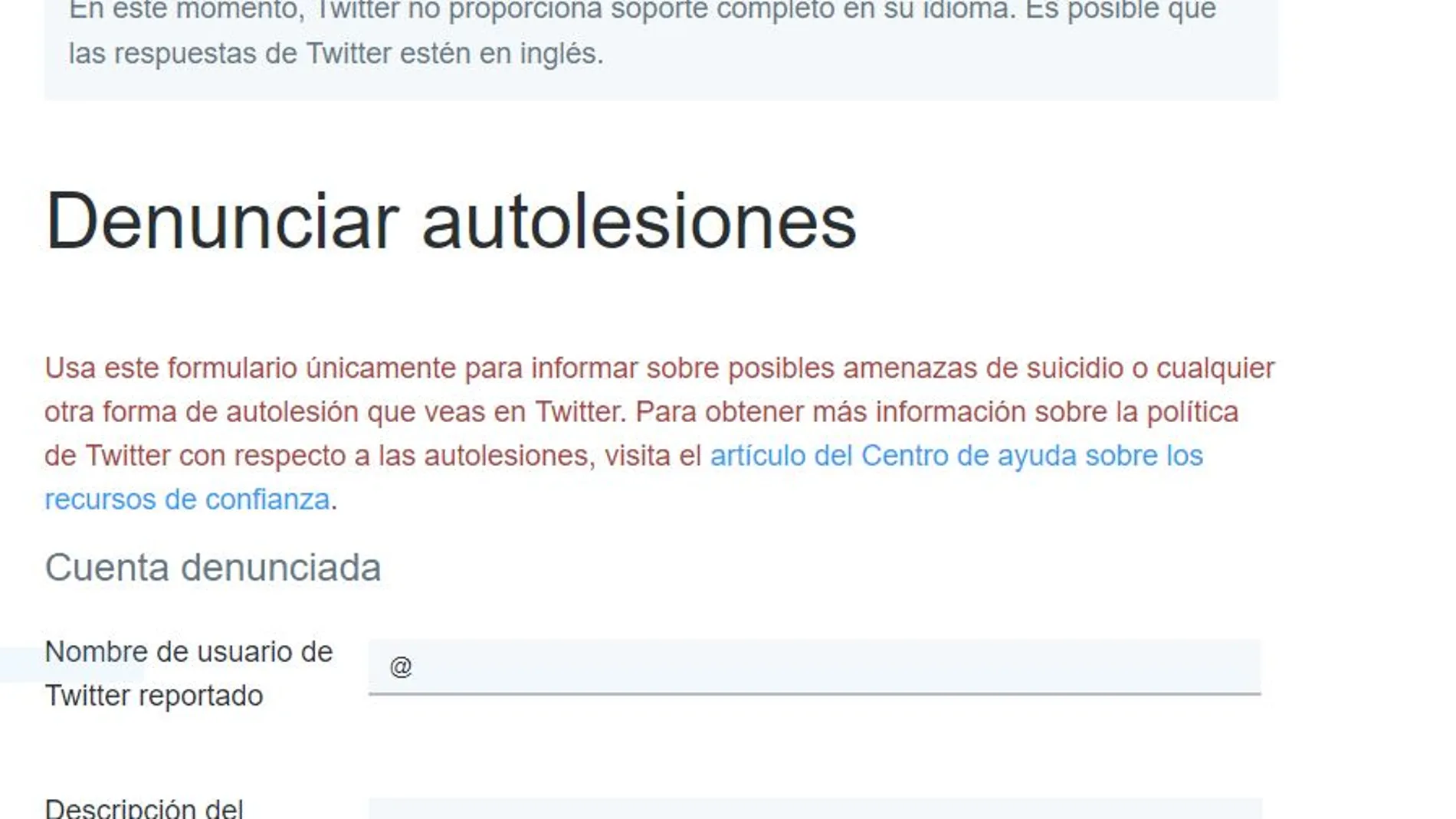 Twitter ha abierto un formulario para alertar de conductas suicidas