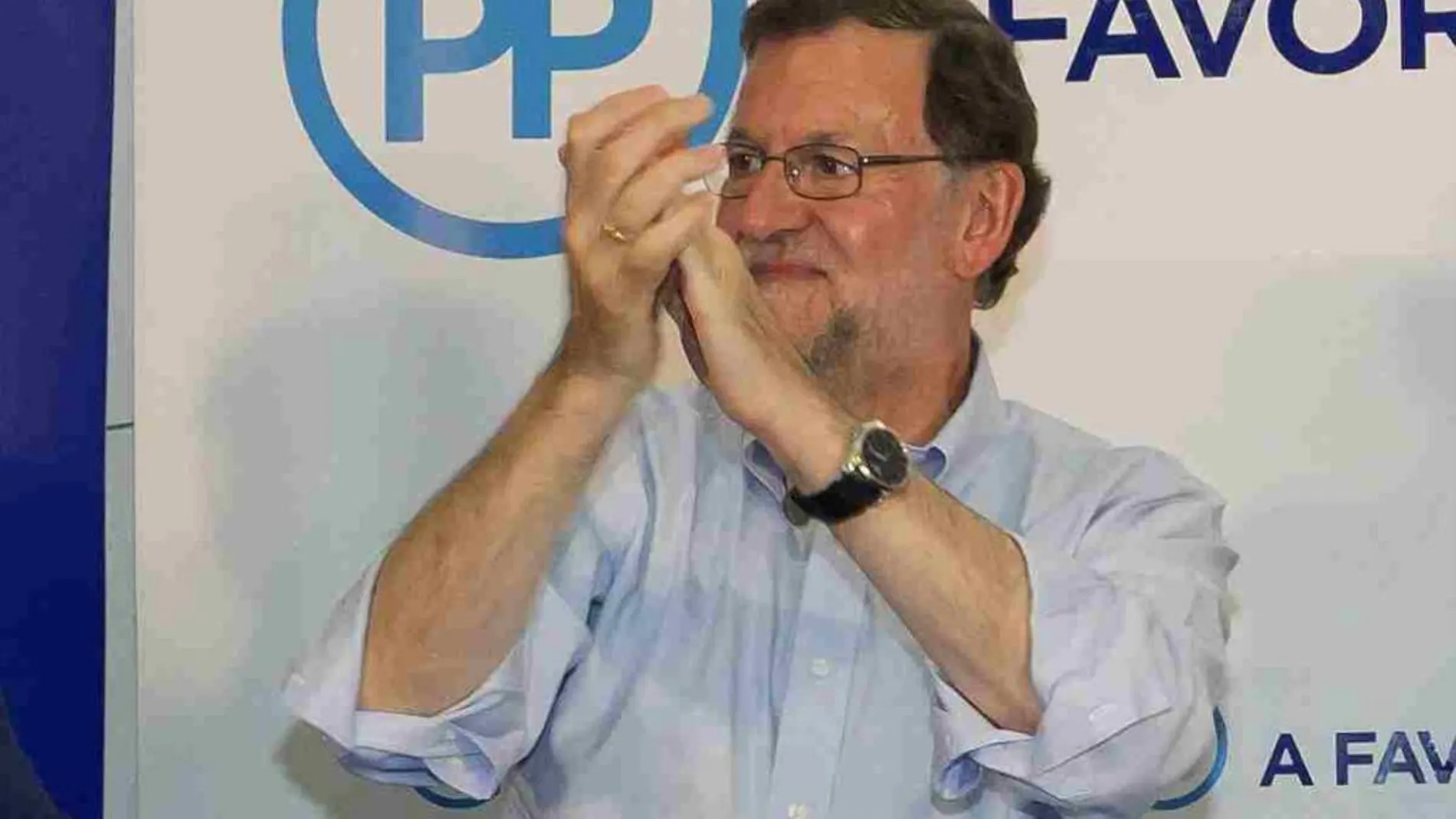 El presidente del Partido Popular, Mariano Rajoy, en un acto electoral hoy.