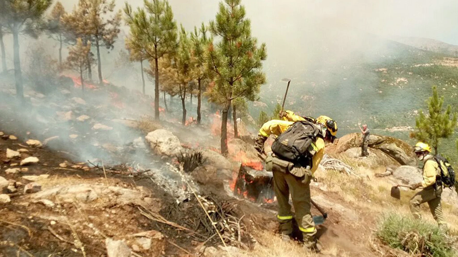Operarios trabajan para luchar contra uno de los últimos incendios forestales que ha registrado la provincia de Ávila este verano