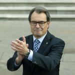 El presidente de la Generalitat, Artur Mas, a su llegada esta mañana al Palacio de Justicia para declarar como imputado por el 9N