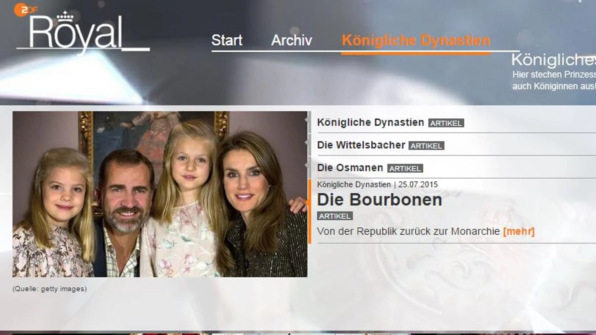 Anuncio en la televisión alemana de la emisión del programa dedicado a los Borbones.