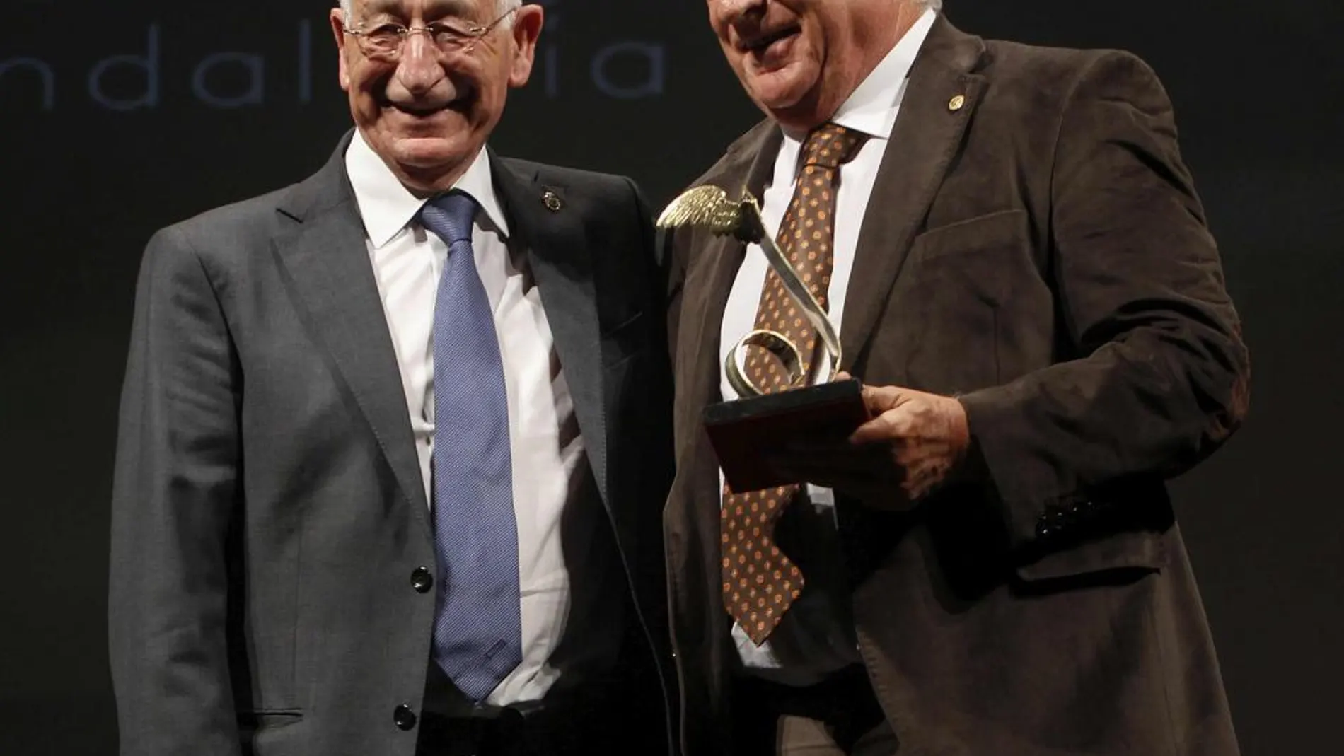 Gabriel Amat (izquierda) entrega el Premio Imagen de Andalucía a José María Rosell, de Hoteles Playa Senator, en la gala del año pasado