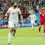 Diego Costa celebra el gol que dio el triunfo a España ante Irán