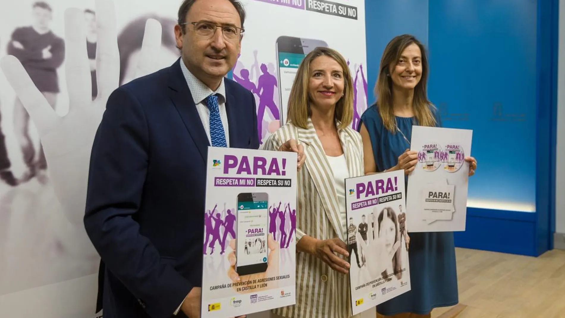 La consejera Alicia García, el presidente de la FRMP, Alfonso Polanco, y Esperanza Vázquez presentan la campaña