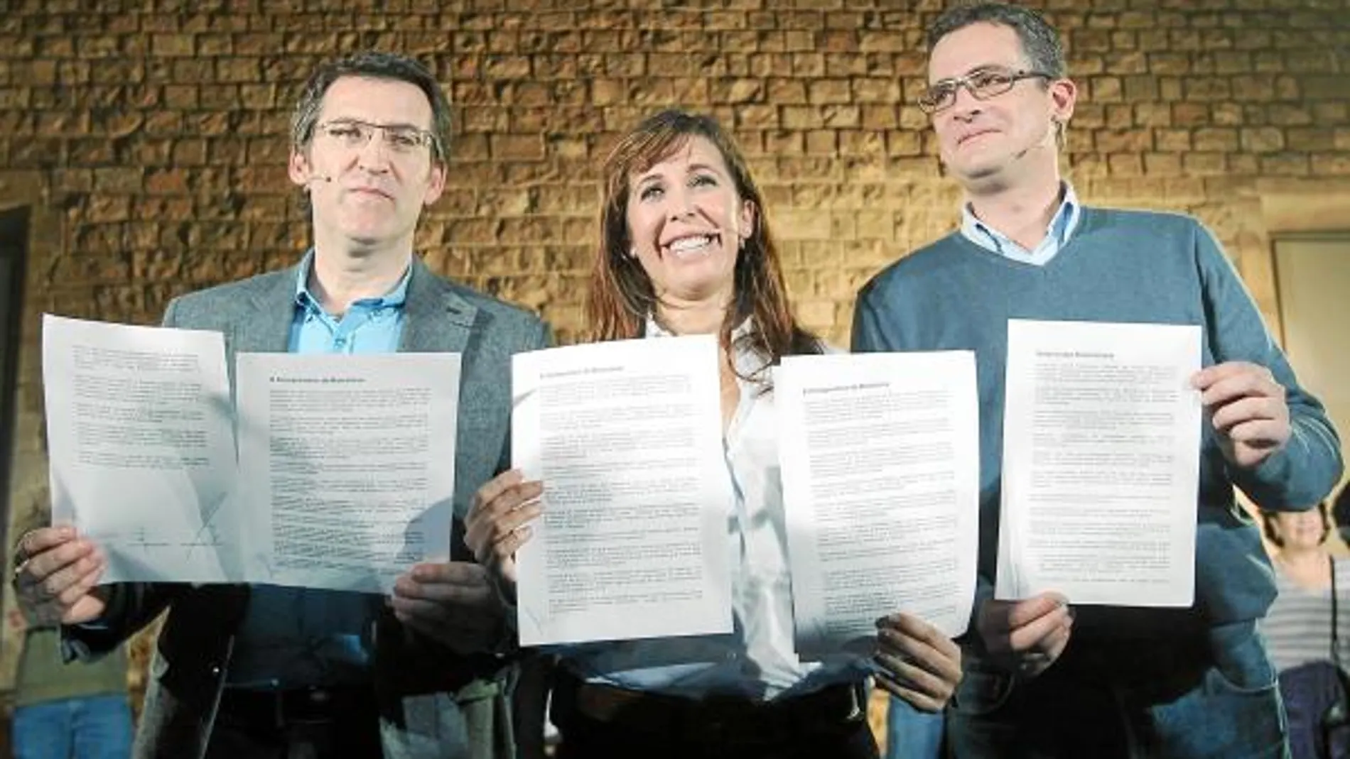 Alberto Núñez Feijóo, Alicia Sánchez-Camacho y Antonio Basagoiti, firmantes del «Compromiso de Barcelona»