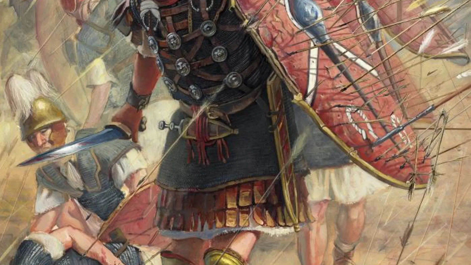 El heroico centurión cesariano Esceva en la batalla de Dirraquio. © Radu Oltean/Desperta Ferro Ediciones