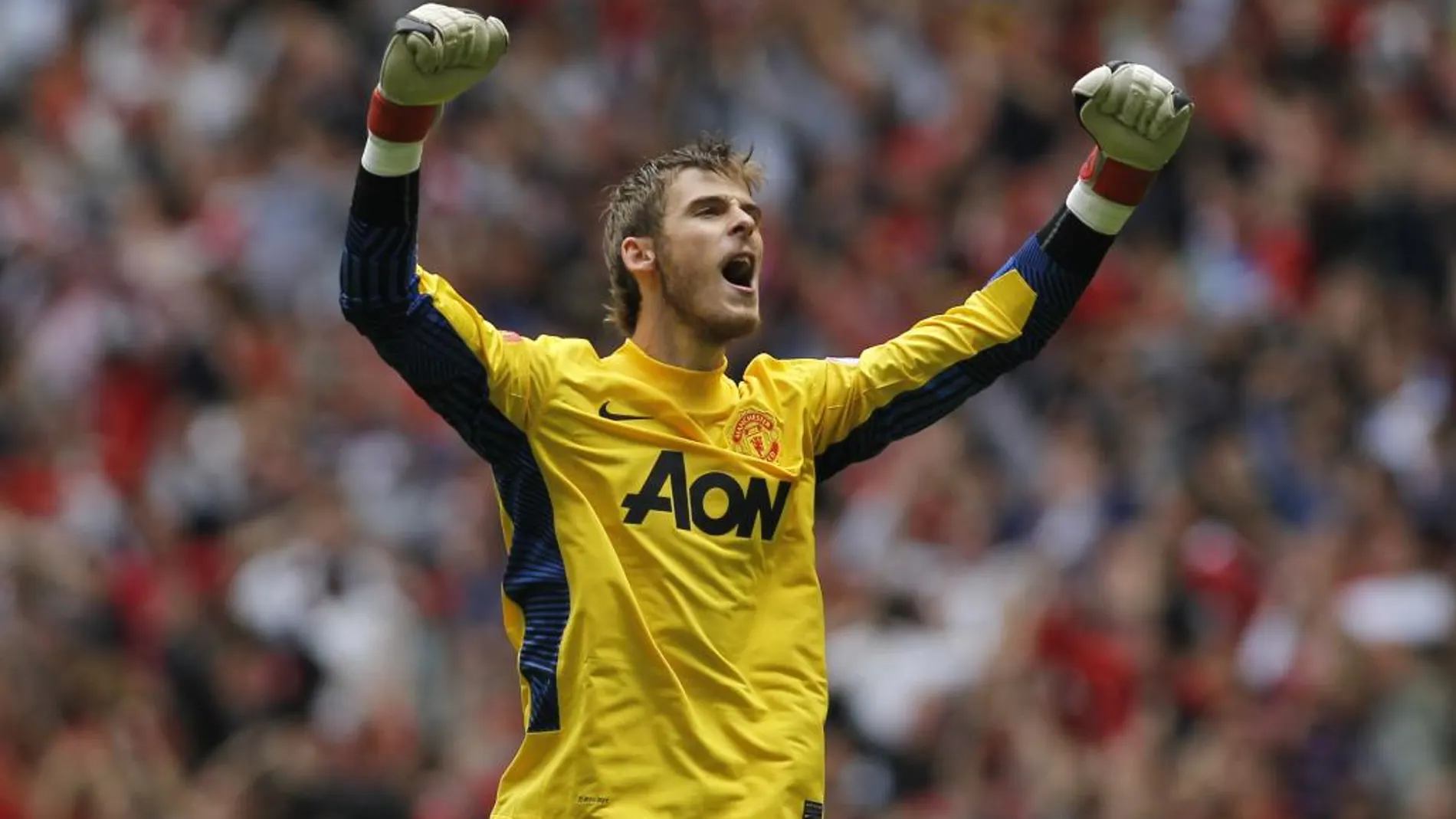 El portero español del Manchester United, David de Gea, durante la final de la Copa Community Shield contra el Manchester City jugada en Londres, el 7 de agosto del 2011