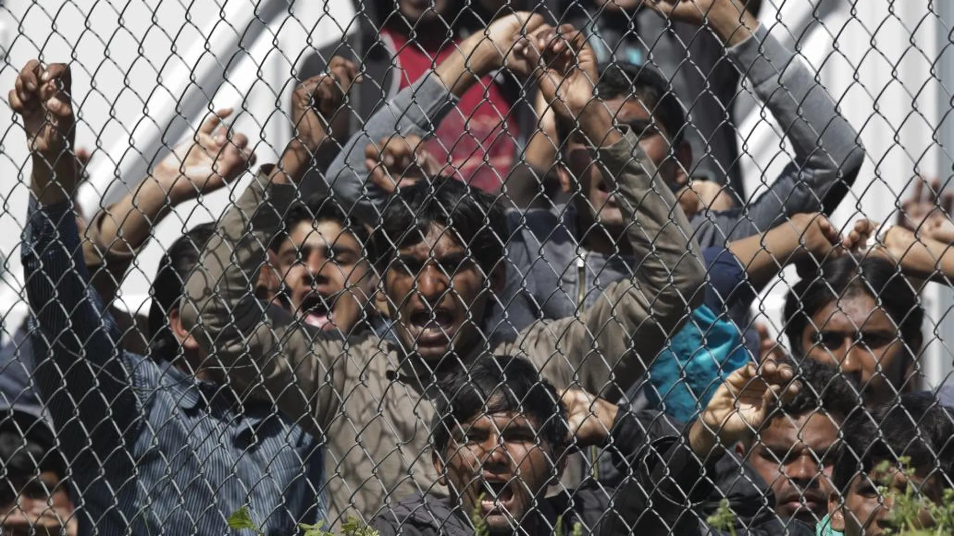 Imagen de archivo de una protesta en el centro de detención de migrantes en Moria