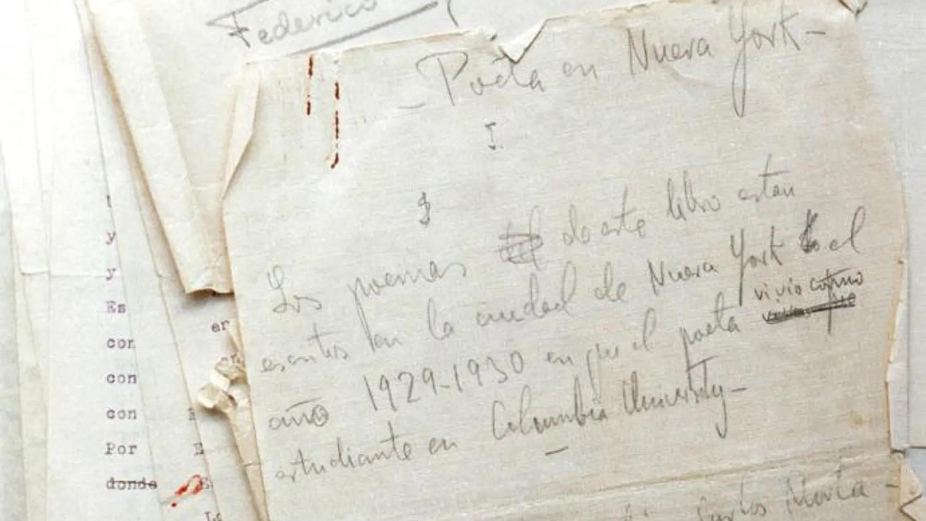 La versión original manuscrita y a máquina del famoso libro de poemas "Poeta en Nueva York", de Federico García Lorca