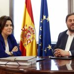 La vicepresidenta del Gobierno, Soraya Sáenz de Santamaría, se ha reunido hoy con el vicepresidente catalán y líder de ERC, Oriol Junqueras