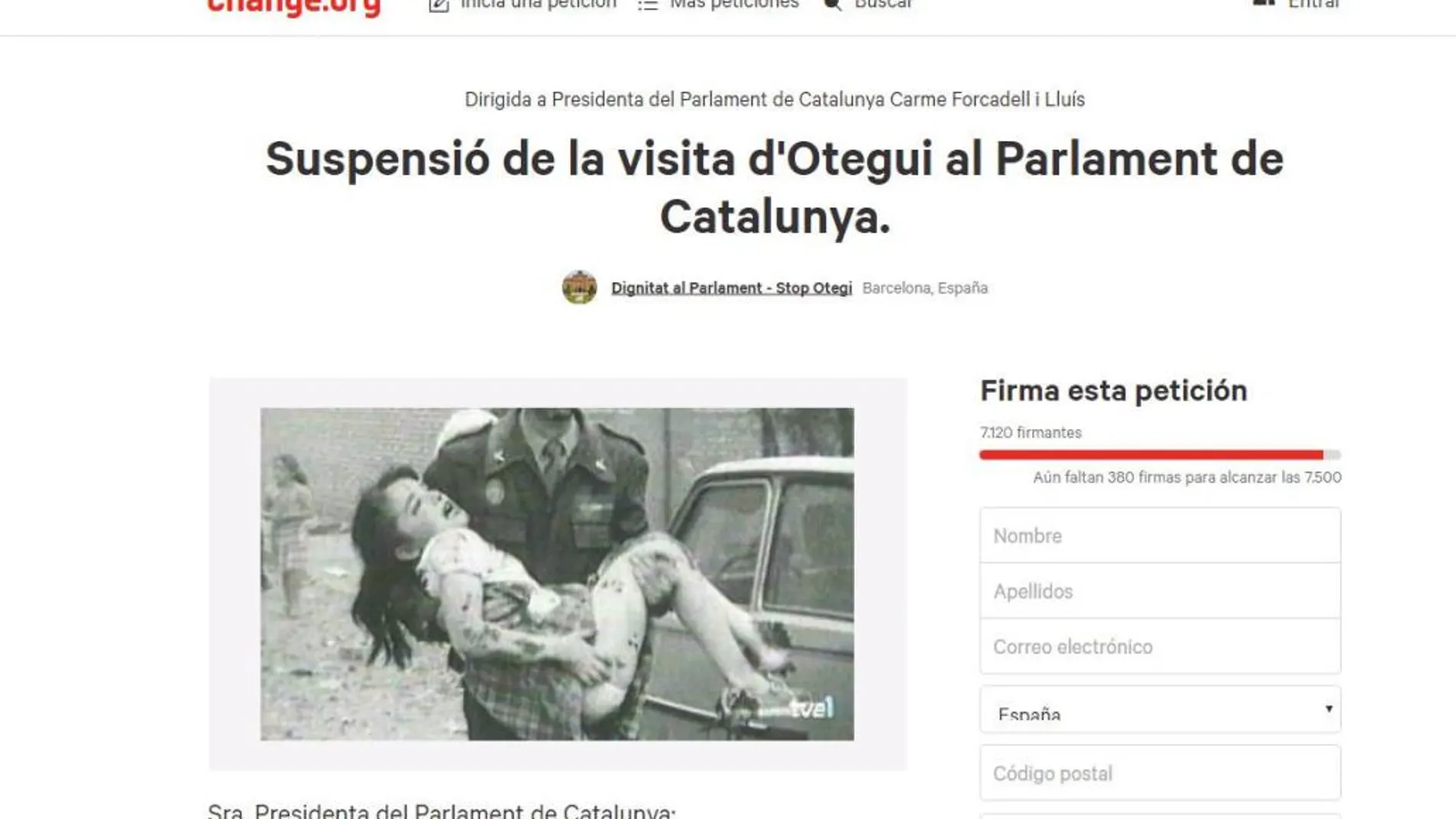 La patición en el portal de change.org