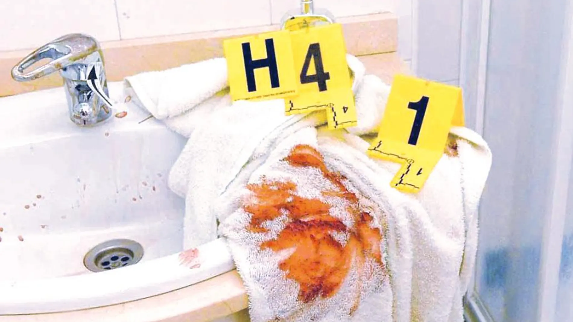 Cuarto de baño donde el asesino, que llevaba guantes, limpió el cuchillo tras cometer el doble crimen