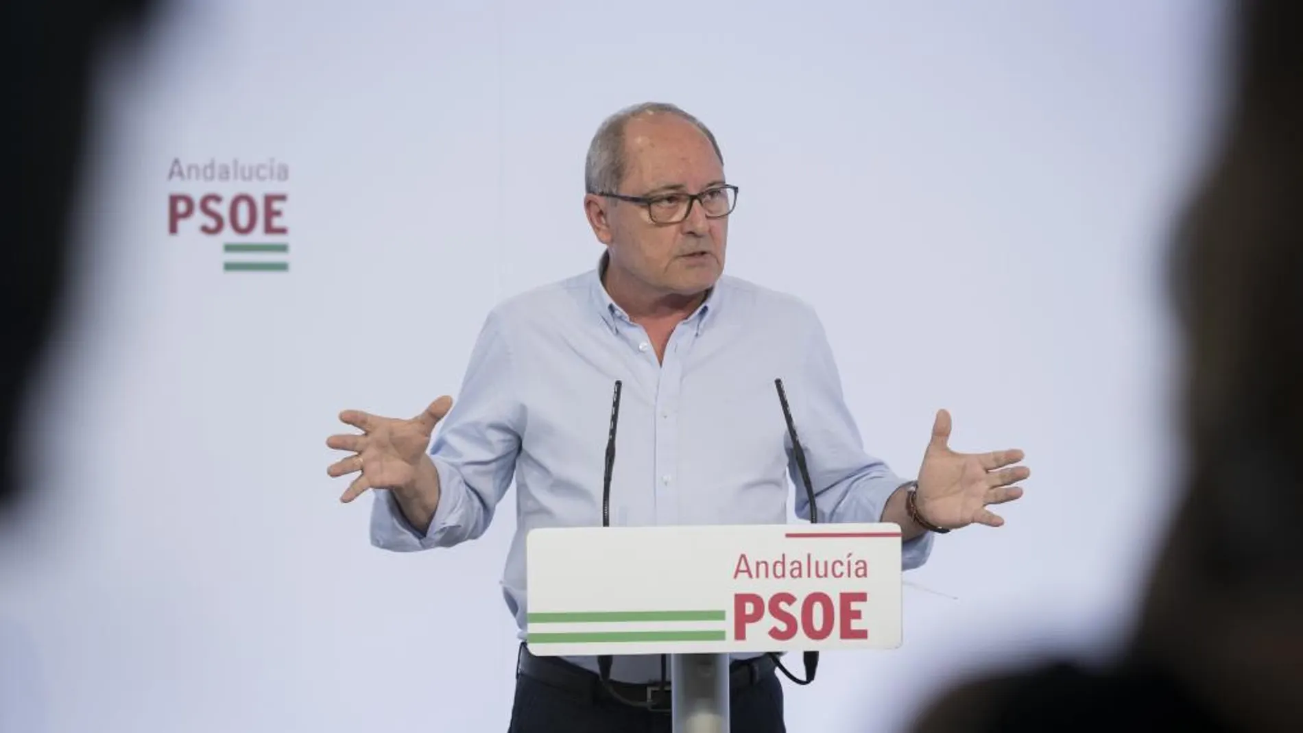 El secretario de Organización del PSOE de Andalucía, Juan Cornejo, durante su comparecencia hoy en Sevilla