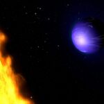 Imagen facilitada por la NASA que muestra una representación artística del planeta extrasolar 189733b mientras orbita alrededor de su estrella enana naranja HD 189733A