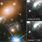 Imagen de la explosión de la supernova, que reapareció el 11 de diciembre (imagen inferior derecha)