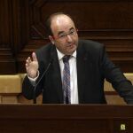 El líder del PSC, Miquel Iceta, durante una intervención en el Parlament de Cataluña.