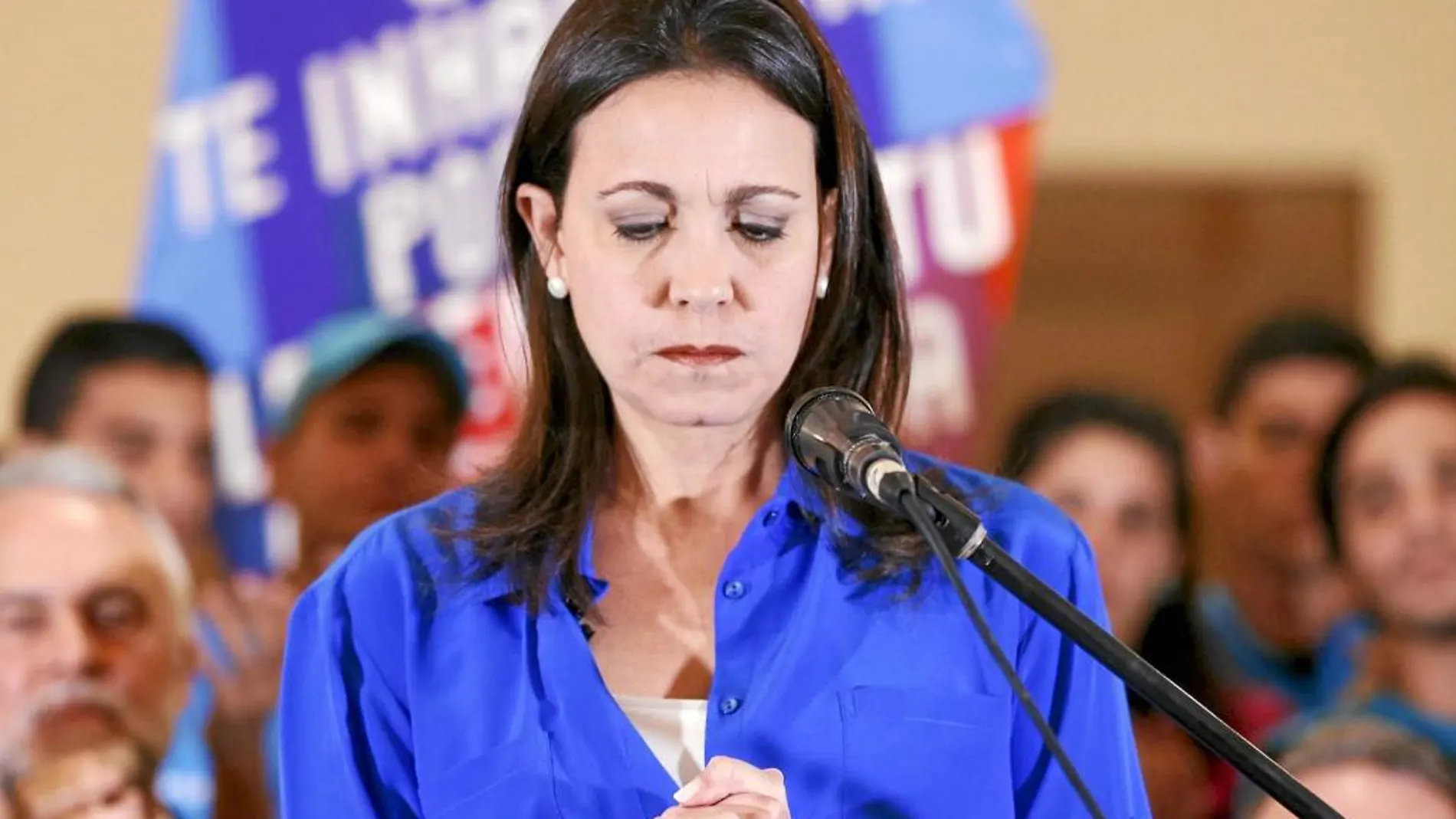 María Corina Machado, ayer, en una rueda de prensa en Caracas