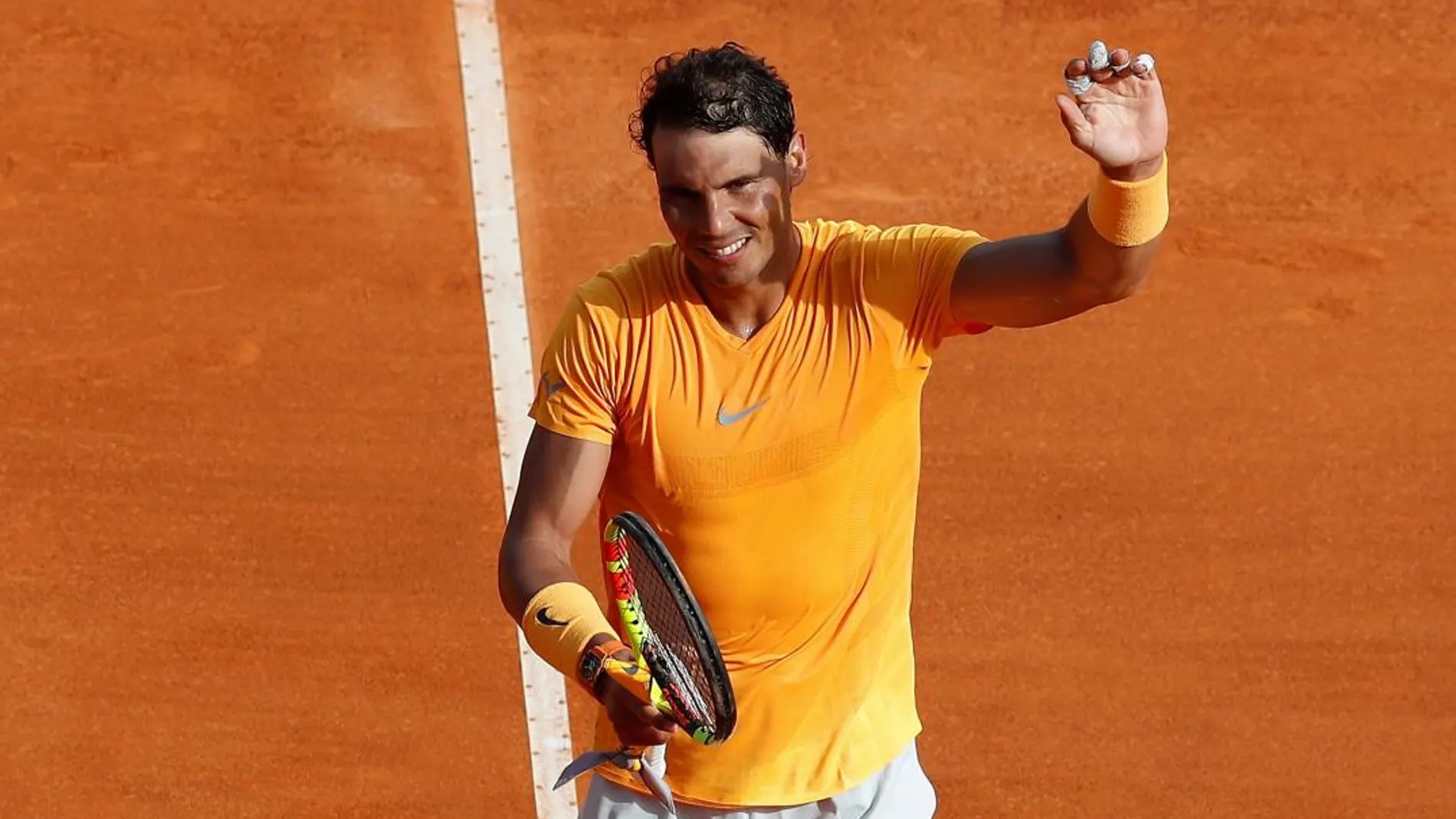 El tenista español Rafa Nadal celebra su victoria ante el eslovaco Aljaz Beden