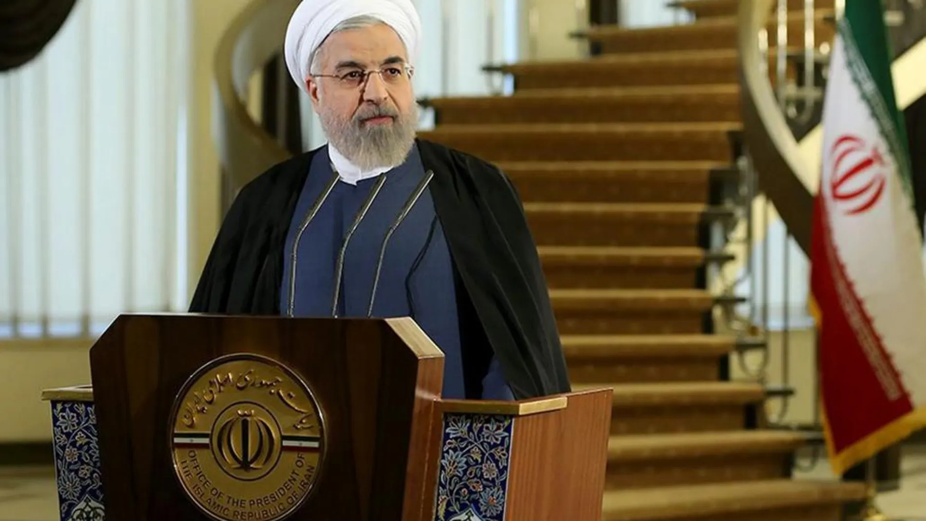El presidente iraní Hasán Rohaní durante una rueda de prensa.