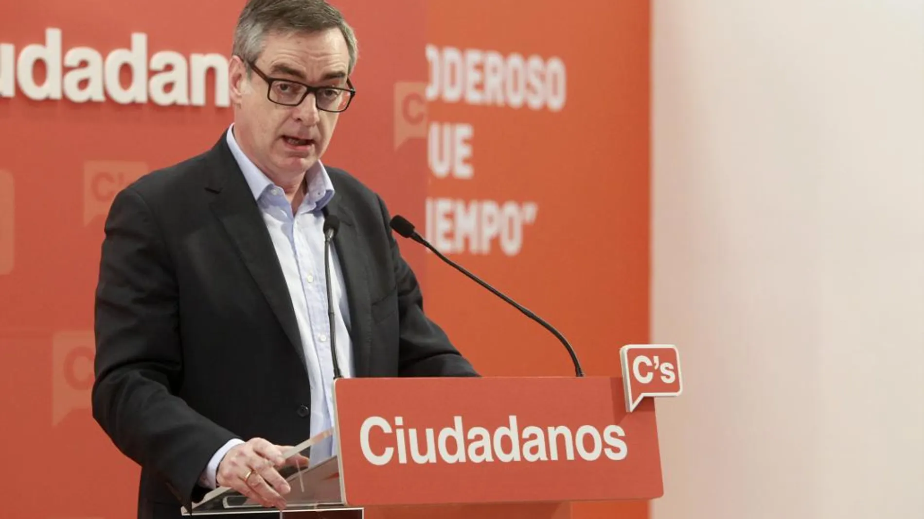 El vicesecretario general de Ciudadanos, José Manuel Villegas, durante la rueda de prensa que ha ofrecido tras la reunión de la Ejecutiva Nacional del partido, esta mañana en Madrid