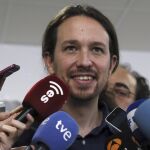 El secretario general de Podemos, Pablo Iglesias, ayer