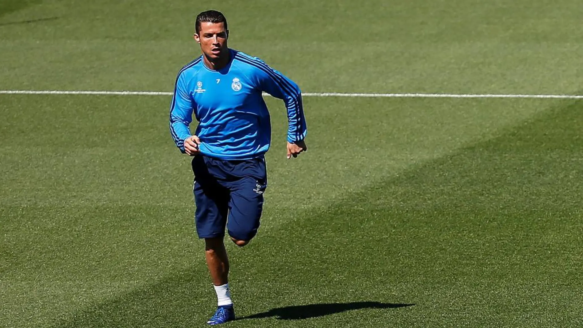 Cristiano Ronaldo durante el entrenamiento de hoy