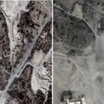 Imagen de satélite en la que se aprecia el antes y el después de las detonaciones en Palmira