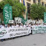 Manifestación convocada ayer por CSIF en la sede de la Delegación del Gobierno de la Junta en Sevilla