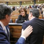 Aitor Esteban pasa junto a la vicepresidenta del Gobierno tras la votación del Cupo vasco en el Congreso de los Diputados