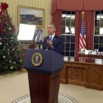 El presidente Barack Obama durante el discurso desde el despacho oval después del ataque en California