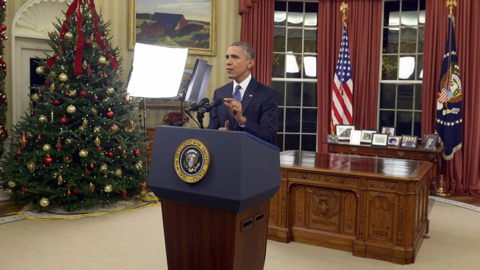 El presidente Barack Obama durante el discurso desde el despacho oval después del ataque en California
